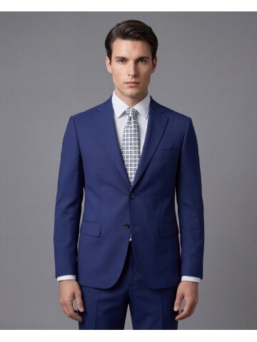 Mavi Mono Yaka İki Düğmeli Takım Elbise