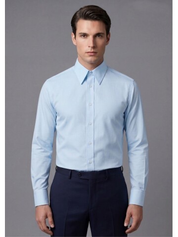 Mavi Slim Fit Sivri Yaka Uzun Kollu Gömlek