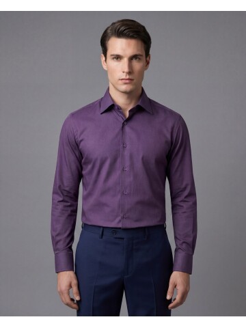 Mor Slim Fit Büyük Klasik Yaka Gömlek
