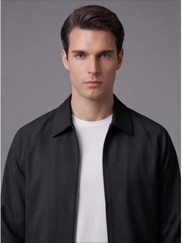 Black Zip-Up Shirt Collar Smart Casual Suit