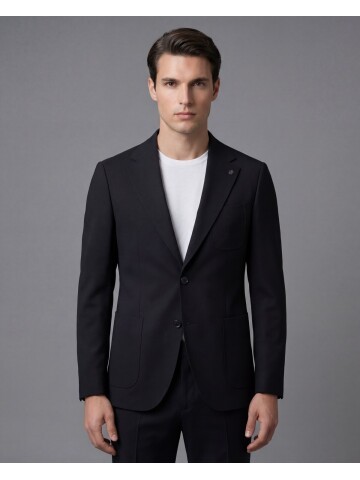 Siyah Mono Yaka İki Düğmeli Takım Elbise