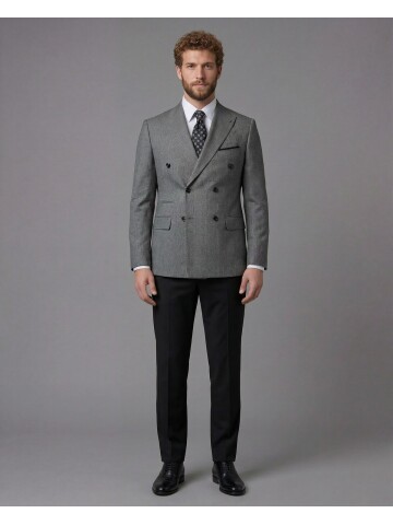 Black Slim Fit 6-Button Double-Breasted Suit