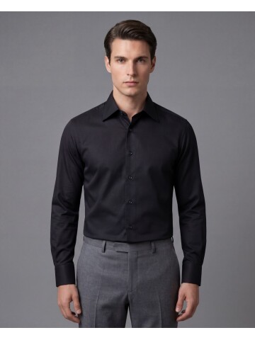 Siyah Slim Fit Büyük Klasik Yaka Gömlek