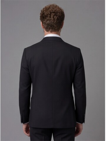 Black Slim Fit Notch Lapel Suit with Patch Pockets