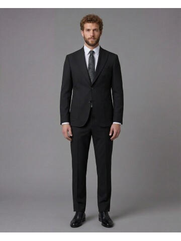Black Slim Fit Peak Lapel Patch Pocket Mens Suit