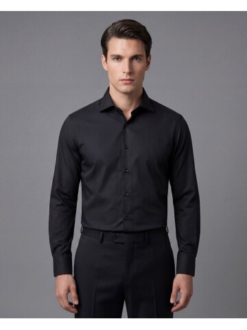 Siyah Slim Fit Uzun Kollu Klasik Yaka Gömlek