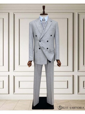 SUIT SARTORIA LIGHT GRAY STRIPED DOUBLE-BREASTED SUIT 252016