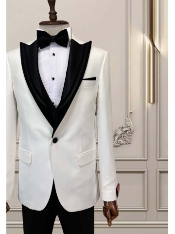 SUIT SARTORIA BEYAZ ÇIKMA SİVRİ YAKA DAMATLIK 5063