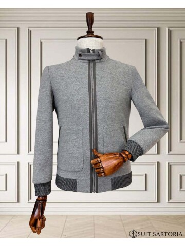 SUIT SARTORIA Erkek Gri Dik Yaka Fermuarlı Mont