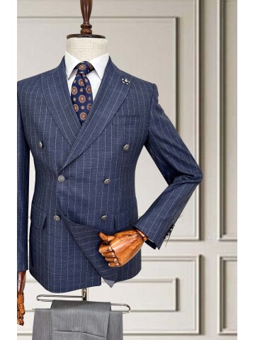 SUIT SARTORIA NAVY BLUE STRIPED DOUBLE-BREASTED SUIT 252099