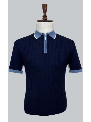 SUIT SARTORIA NAVY BLUE SHORT SLEEVE KNITWEAR T-SHIRT 9032
