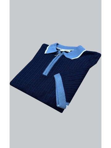 SUIT SARTORIA NAVY BLUE SHORT SLEEVE KNITWEAR T-SHIRT 9032