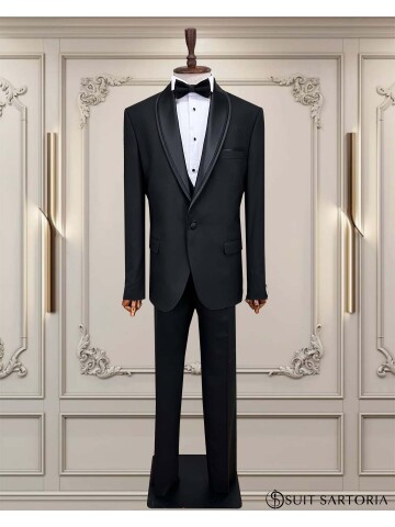 SUIT SARTORIA SİYAH BÜYÜK BEDEN ÇIKMA YAKA DAMATLIK 5539