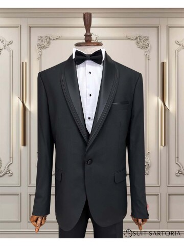 SUIT SARTORIA SİYAH BÜYÜK BEDEN ÇIKMA YAKA DAMATLIK 5539