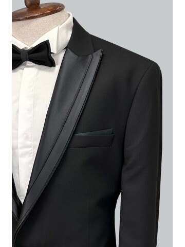 SUIT SARTORIA SİYAH BÜYÜK BEDEN SİVRİ ÇIKMA YAKA DAMATLIK 5539