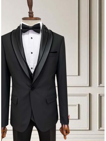 SUIT SARTORIA SİYAH ÇIKMA ŞAL YAKA DAMATLIK 5062