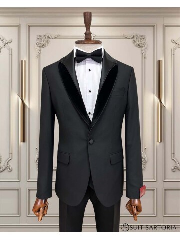 SUIT SARTORIA SİYAH ÇIKMA ŞAL YAKA DAMATLIK 5062