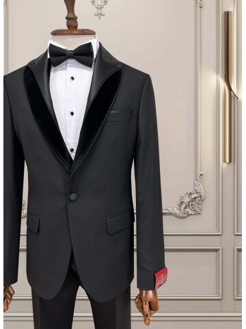 SUIT SARTORIA SİYAH ÇIKMA ŞAL YAKA DAMATLIK 5062