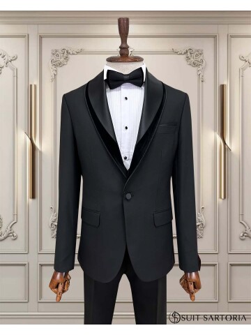SUIT SARTORIA SİYAH ÇIKMA ŞAL YAKA DAMATLIK 5062