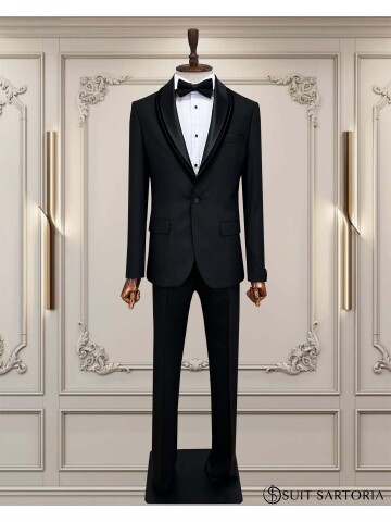 SUIT SARTORIA SİYAH ÇIKMA ŞAL YAKA DAMATLIK 5062