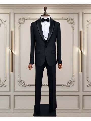 SUIT SARTORIA BLACK DRESSED SHAWL COLLAR GROOM SUIT 5066