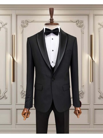 SUIT SARTORIA BLACK DRESSED SHAWL COLLAR GROOM SUIT 5066
