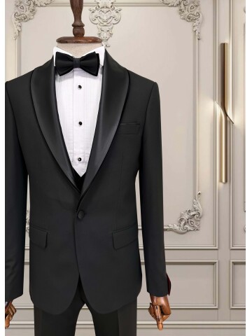 SUIT SARTORIA BLACK DRESSED SHAWL COLLAR GROOM SUIT 5066