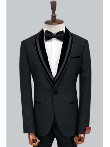 SUIT SARTORIA SİYAH ÇIKMA ŞAL YAKA DAMATLIK 5374
