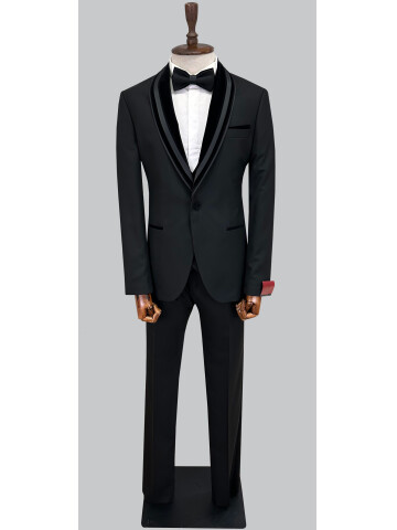 SUIT SARTORIA SİYAH ÇIKMA ŞAL YAKA DAMATLIK 5374