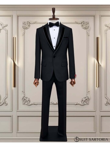 SUIT SARTORIA SİYAH ÇIKMA SİVRİ YAKA DAMATLIK 5062