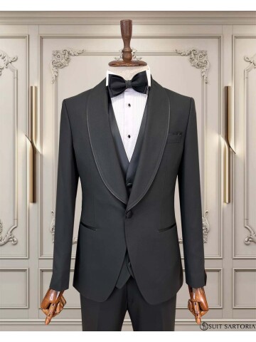 SUIT SARTORIA BLACK SHAWL LAPEL TUXEDO 5645