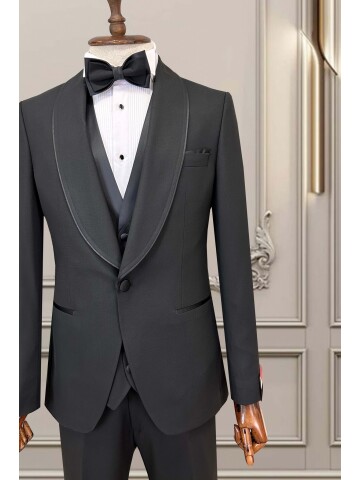 SUIT SARTORIA BLACK SHAWL LAPEL TUXEDO 5645