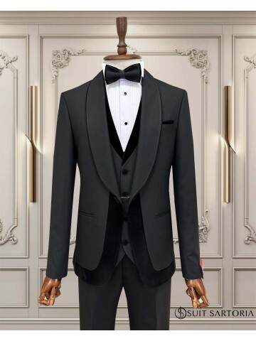 SUIT SARTORIA SİYAH ŞAL YAKA DAMATLIK 5706