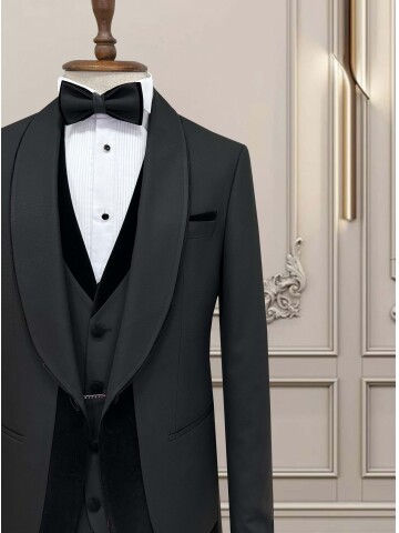 SUIT SARTORIA SİYAH ŞAL YAKA DAMATLIK 5706