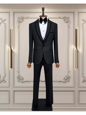 SUIT SARTORIA BLACK SHAWL COLLAR GROOM SUIT 5727