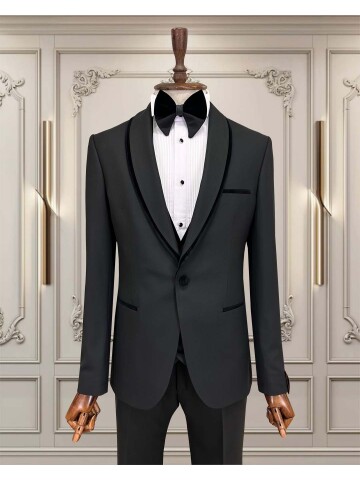 SUIT SARTORIA BLACK SHAWL COLLAR GROOM SUIT 5727