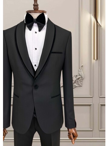 SUIT SARTORIA BLACK SHAWL COLLAR GROOM SUIT 5727
