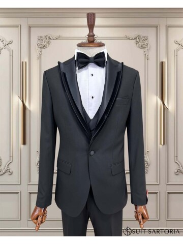 SUIT SARTORIA SİYAH SİVRİ ÇIKMA YAKA DAMATLIK 5062