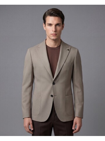 Taupe Peak Lapel Patch Pocket Comfort Fit Blazer
