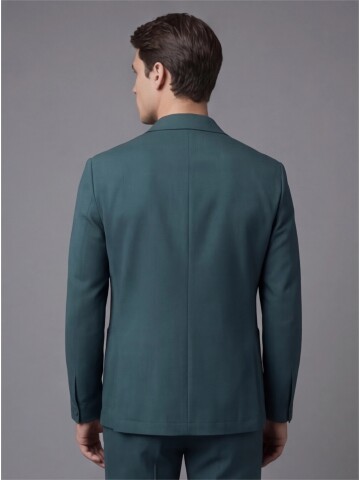 Green Shirt Collar Buttoned Patch Pocket Suit