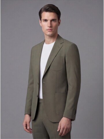 Yeşil Mono Yaka İki Düğmeli Takım Elbise