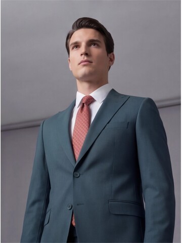 Yeşil Sivri Yaka İki Düğmeli Slim Fit Takım Elbise