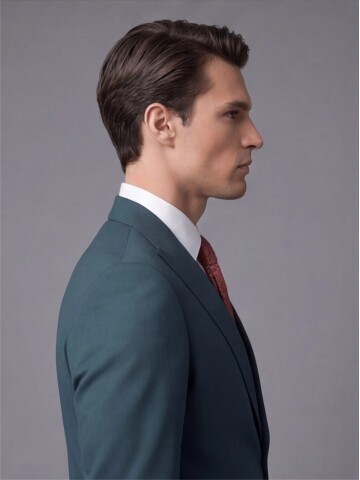 Yeşil Sivri Yaka İki Düğmeli Slim Fit Takım Elbise