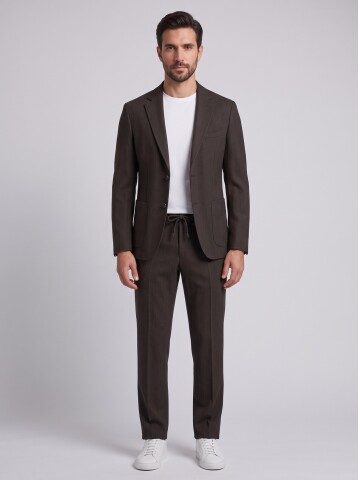 Koyu Kahverengi Smart Casual Ceket Pantolon Erkek Takım