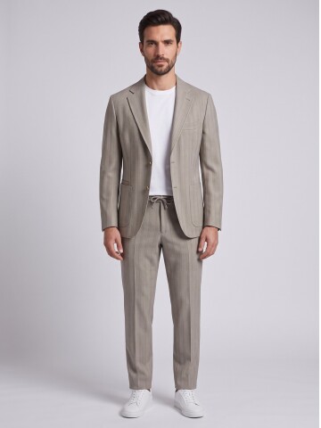 Bej Smart Casual Ceket Pantolon Erkek Takım