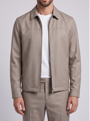 Bej Fermuarlı Smart Casual Ceket Pantolon Erkek Takım