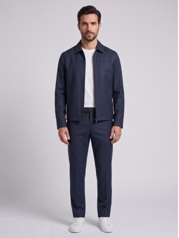 Lacivert Fermuarlı Erkek Smart Casual Takım