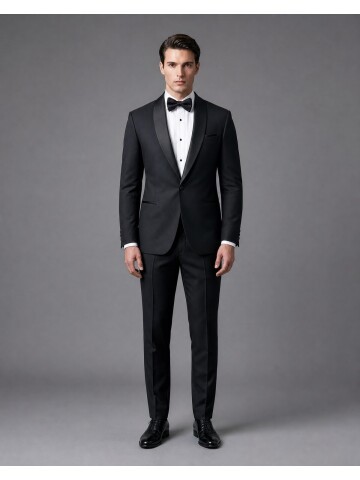 Black Shawl Lapel Wool Slim Fit Single Button Groom Suit