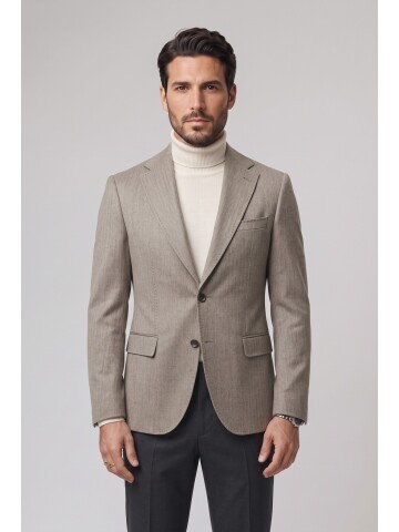 Açık Bej Mono Yaka Comfort Fit Ceket