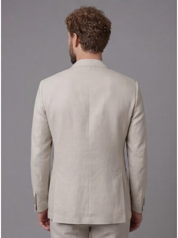 Açık Bej Mono Yaka Slim Fit Torba Cep 2 Düğme Takım Elbise